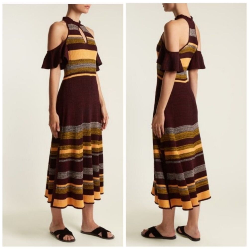 NWT Apiece Apart Knit Cold Shoulder August Striped Midi Dress XS $590
